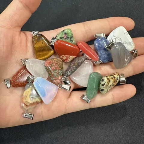Natural Stone Trapezoid Pendant Only Without Chain Healing Crystal Agate Tiger Eye Quartz Charm For DIY Necklace Jewelry Making Accessories