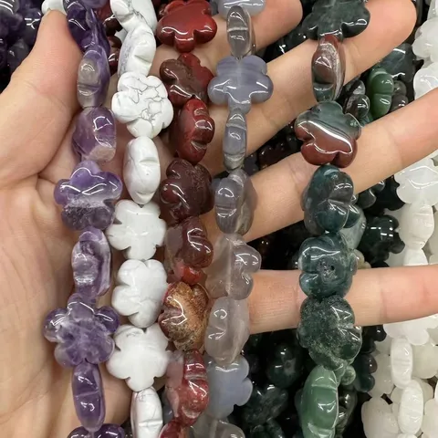 Natural Stone Flower Shaped Loose Beads Plum Blossom Carved Spacer Beads For DIY Jewelry Making Necklaces Bracelets Accessories