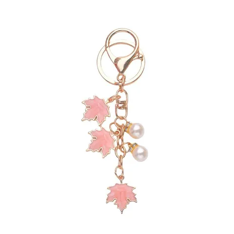 Carino Perla Foglia d'Acero Portachiavi Donna Auto Portachiavi Zaino Borsa Ciondolo Perla Artificiale Lega Moda Gioielli Regalo