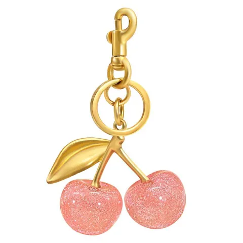 Metal Resin Cherry Keychain Cute Fruit Bag Charm Rhinestone Key Ring Women Handbag Pendant Accessories Gift