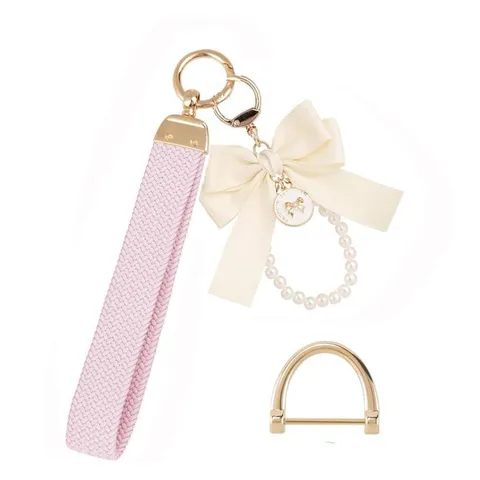 Artificial Pearl Keychain Bracelet Wrist Lanyard Bowknot Cute Car Key Ring Holder Fashion Bag Charm Accessories