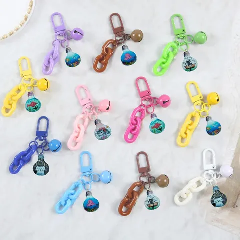 Cute Cartoon Light Bulb Keychain Alloy Candy Color Bag Pendant Minimalist Fashion Key Ring For Women Men Gift