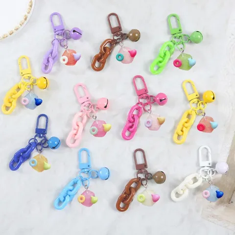 Kleurrijke Hars Geometrische Sleutelhanger Mode Tasbedel Schattige Snoep Hanger Legering Ketting