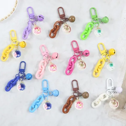 Dried Flower Glass Ball Keychain Cute Cartoon Bag Charm Aesthetic Multifunctional Key Ring For Women And Men