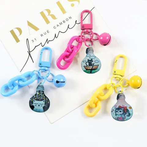 Cute Cartoon Light Bulb Keychain Alloy Candy Color Bag Pendant Minimalist Fashion Key Ring For Women Men Gift