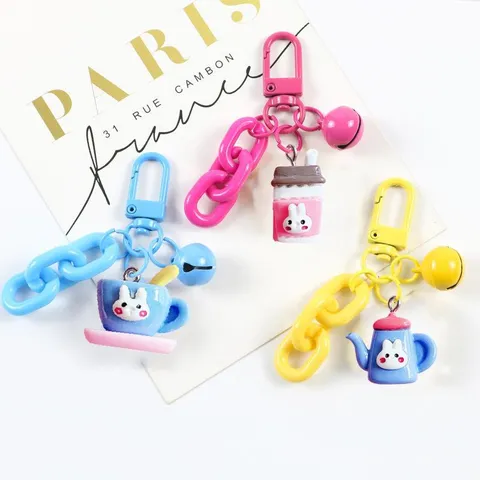 Schattig Konijn Cartoon Sleutelhanger Hars Legering Kleurrijke Ketting Bel Tas Hanger Kawaii Sleutelhanger Accessoires Vrouwen Mannen