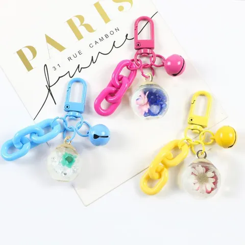Dried Flower Glass Ball Keychain Cute Cartoon Bag Charm Aesthetic Multifunctional Key Ring For Women And Men
