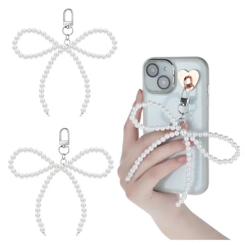 Llavero de Lazo de Perla Estilo Dulce Y2K Perla Artificial Colgante de Teléfono Cerradura de Metal Cadena de Llaves Colgante de Bolso