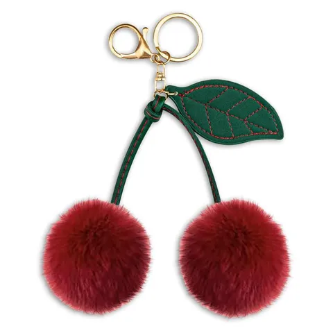 Plush Cherry Keychain Cute Pom Pom Key Chain Bag Charm Car Key Ring Accessories For Women Handbag Wallet