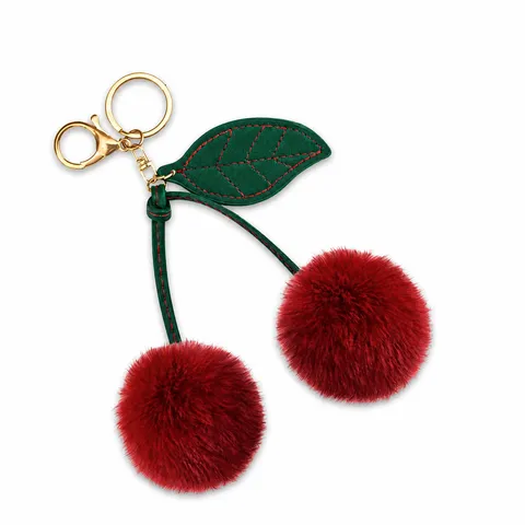 Plush Cherry Keychain Cute Pom Pom Key Chain Bag Charm Car Key Ring Accessories For Women Handbag Wallet