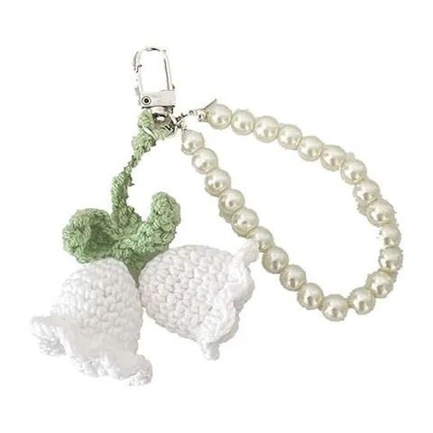 Gestrickter Maiglöckchen Blumen Anhänger Künstliche Perle Kette Schlüsselanhänger Auto Schlüsselring Taschenschmuck Damenschmuck