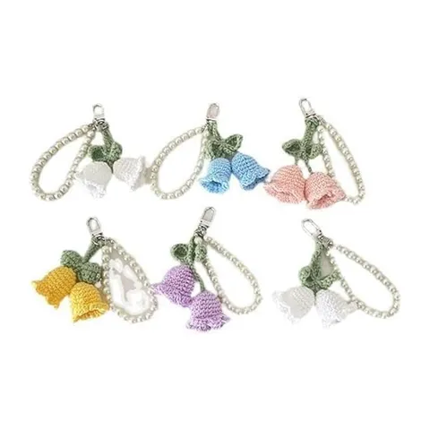 Gestrickter Maiglöckchen Blumen Anhänger Künstliche Perle Kette Schlüsselanhänger Auto Schlüsselring Taschenschmuck Damenschmuck