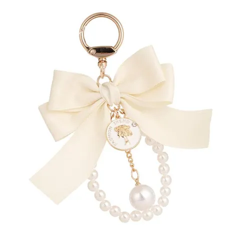 Llavero de Lazo de Perla Artificial Vintage Elegante Cinta de Satén Llavero Lindo Encanto de Bolso Colgante de Monedero Accesorios de Bolso para Mujeres