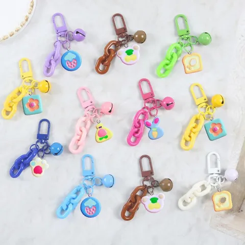 Cute Cartoon Keychain Resin Metal Bag Pendant Creative Abstract Animal Plant Charm For Women Girls Jewelry Gift
