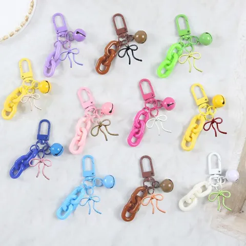 Alliage Couleur Bonbon Nœud Papillon Cloche Porte-Clés Mignon Ruban Multicolore Charme De Sac Pendentif Diy Polyvalent Bijoux Cadeau