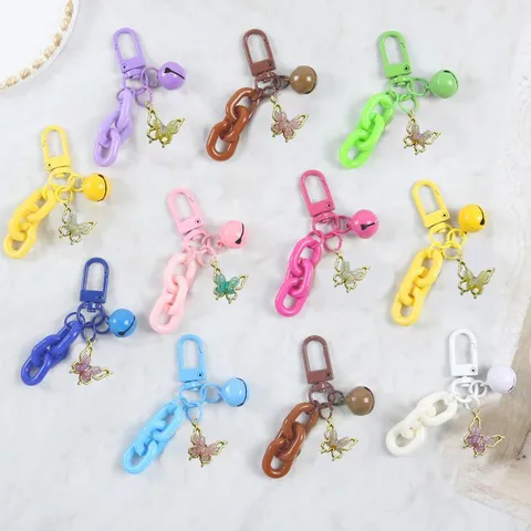Llavero de Mariposa de Aleación Cadena Colorida Campana Colgante de Bolso Moda Minimalista Colgante de Llavero de Metal Accesorios para Mujeres