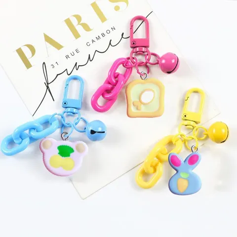 Cute Cartoon Keychain Resin Metal Bag Pendant Creative Abstract Animal Plant Charm For Women Girls Jewelry Gift