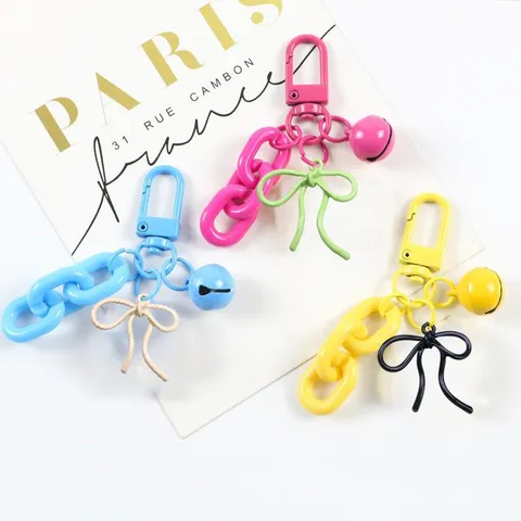 Alliage Couleur Bonbon Nœud Papillon Cloche Porte-Clés Mignon Ruban Multicolore Charme De Sac Pendentif Diy Polyvalent Bijoux Cadeau