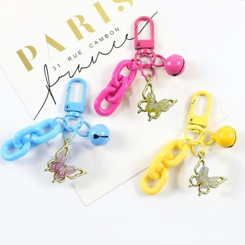 Llavero de Mariposa de Aleación Cadena Colorida Campana Colgante de Bolso Moda Minimalista Colgante de Llavero de Metal Accesorios para Mujeres