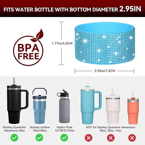 Rhinestone Silicone Water Bottle Sleeve Bling Glitter Cup Cover Protector Non Slip Bottom Boot For Tumbler Accessories