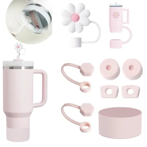 Set Tappo di Paglia e Custodia Antifuoriuscite in Silicone per Grandi Bicchieri Accessori Simpatici Disegni Floreali e di Nuvole