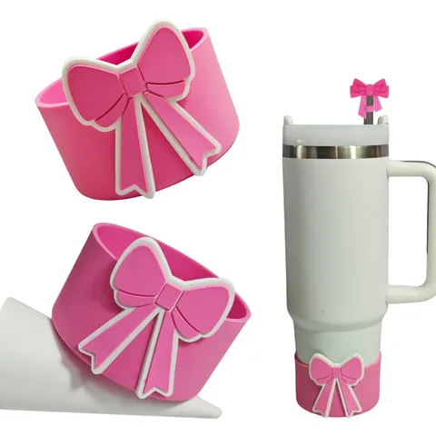 Universal Silicone Cup Sleeve With Cute Bowknot Anti Slip Bottom Protector For Water Bottle Accessories