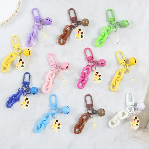 Alloy Enamel Paintbrush Palette Keychain Cute Candy Color Bag Charm Minimalist Fashion Key Ring For Women Men Jewelry