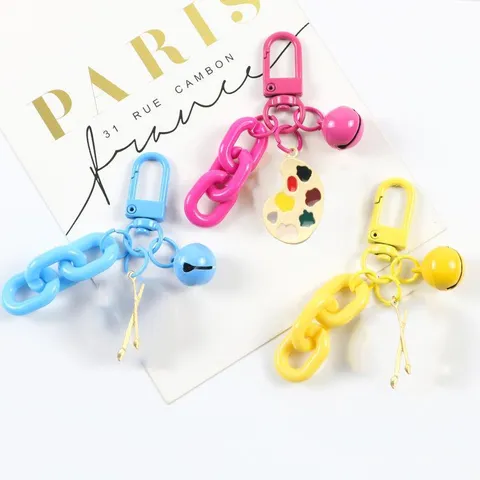 Alloy Enamel Paintbrush Palette Keychain Cute Candy Color Bag Charm Minimalist Fashion Key Ring For Women Men Jewelry