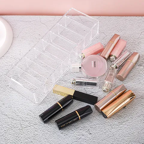 Transparant Plastic Bureau Opbergdoos 8-Raster Multifunctionele Cosmetica Make-up Organizer Houder Voor Lipstick Oortelefoonkabels