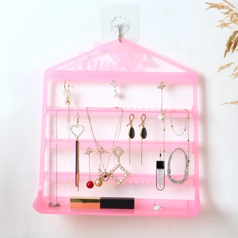 Wall Mounted Jewelry Display Rack Plastic Earring Holder Organizer For Necklaces Rings And Keys With Storage Tray