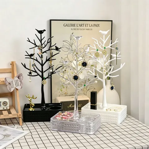 Creatieve Vogel Boom Sieraden Display Stand Plastic Draaibare Opslag Doos Ketting Oorring Organizer Desktop Houder