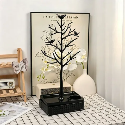 Creatieve Vogel Boom Sieraden Display Stand Plastic Draaibare Opslag Doos Ketting Oorring Organizer Desktop Houder