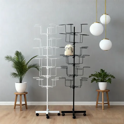 Metal Rotating Hat Display Rack Floor Standing Multi Layer Cap Storage Stand With Universal Wheels For Store Home