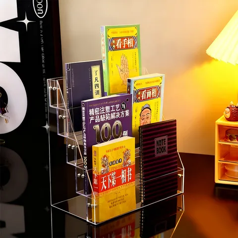 Heldere Acryl Display Standandaard Getrapt Opbergrek Transparante Organizer met Niveaus Voor Badge Collectie Bureau Plank