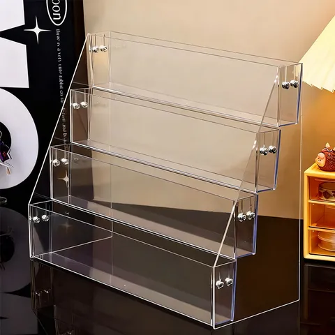 Heldere Acryl Display Standandaard Getrapt Opbergrek Transparante Organizer met Niveaus Voor Badge Collectie Bureau Plank