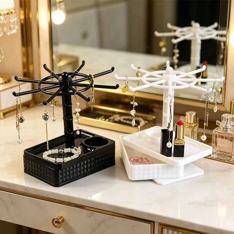 Meellaagse Roterende Sieraden Organizer Standaard Kunststof Bureau Opbergrek Met Hangers Voor Oorbellen Armbanden