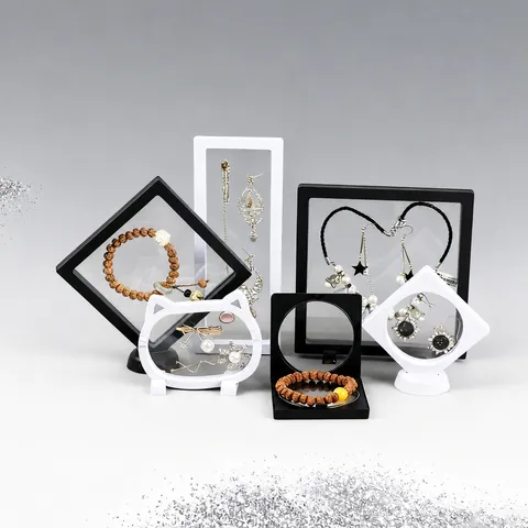 Transparente Schwebende Schmuck Display Box 3D PE Film Aufbewahrungsbox Rahmen Ständer Für Ring Armband Edelstein