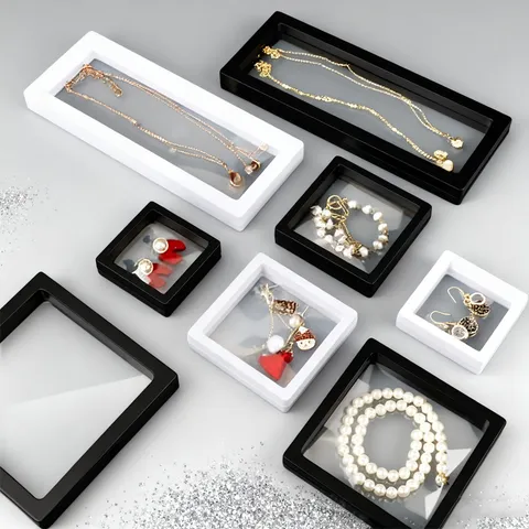 Transparente Schwebende Schmuck Display Box 3D PE Film Aufbewahrungsbox Rahmen Ständer Für Ring Armband Edelstein