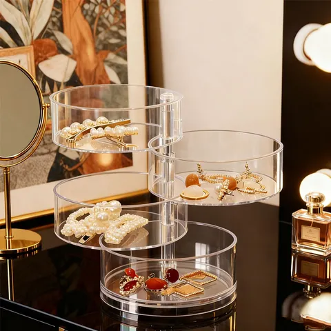 Transparent Multi Layer Rotating Round Storage Box Dust Proof Portable Desktop Organizer For Jewelry Hairpin Cosmetic
