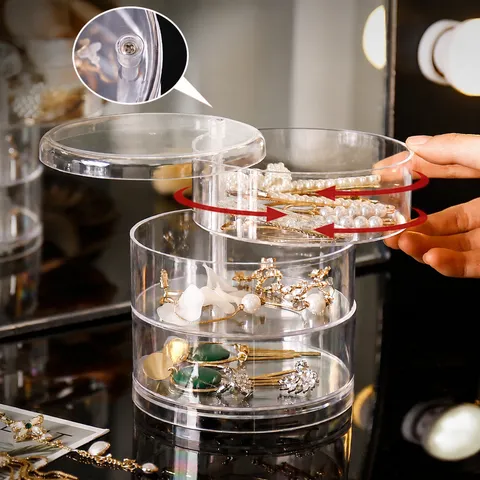 Transparent Multi Layer Rotating Round Storage Box Dust Proof Portable Desktop Organizer For Jewelry Hairpin Cosmetic