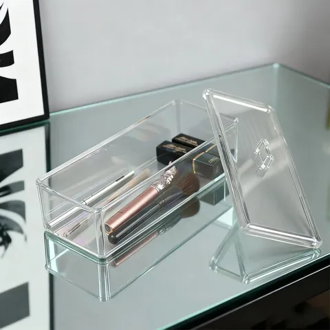 Clear Plastic Makeup Storage Box Dustproof Cosmetic Organizer With Lid Multi-Layer Compartment Desktop Jewelry Storage Case