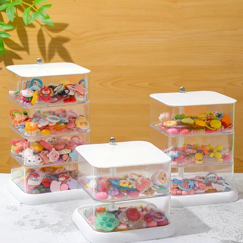 Scatola Portaoggetti per Gioielli Rotante Multistrato Trasparente Organizer da Scrivania in Plastica Trasparente per Accessori per Capelli Snack Giocattoli