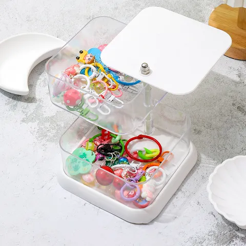 Scatola Portaoggetti per Gioielli Rotante Multistrato Trasparente Organizer da Scrivania in Plastica Trasparente per Accessori per Capelli Snack Giocattoli