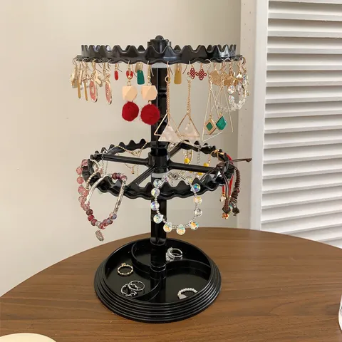 Meerdere Lagen Draaibare Oorbel Display Standaard Kunststof Sieraden Organizer Voor Armbanden Kettingen