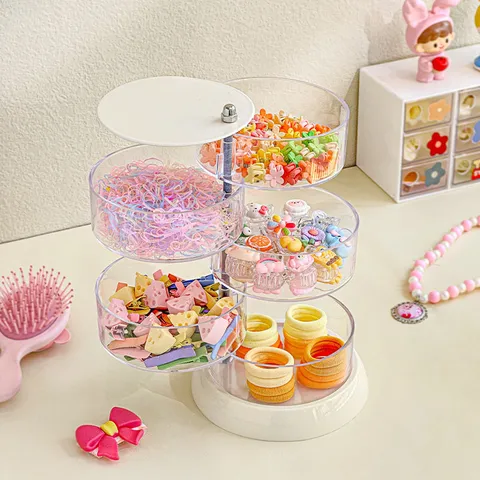Transparent Multi-Layer Rotating Jewelry Storage Box Desktop Clear Cosmetic Organizer With Lid For Bedroom Living Room Desk