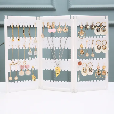 Verdikte Kunststof Oorbel Display Standaard Creatieve Opvouwbare Scherm Sieraden Organizer Houder Multi-Panel Oorstekers Opbergrek