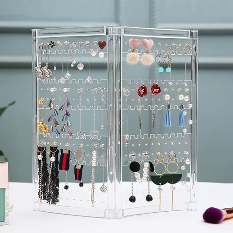 Verdikte Kunststof Oorbel Display Standaard Creatieve Opvouwbare Scherm Sieraden Organizer Houder Multi-Panel Oorstekers Opbergrek
