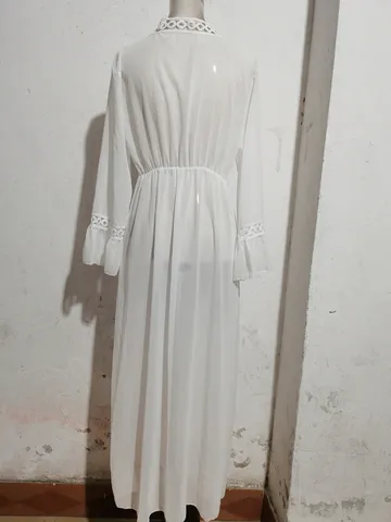 Mujeres Casual Largo Playa Cubierta Calado Ganchillo Encaje Cárdigan Abierto Delantero Manga Larga Bikini Traje De Baño