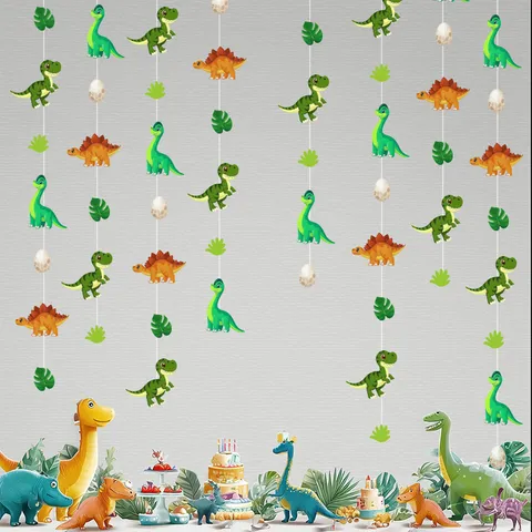Cartoon Dinosaur Party Decoration Hanging Banner Paper Dinosaur Eggs Leaves Decor For Birthday Festival Celebration Atmosphere