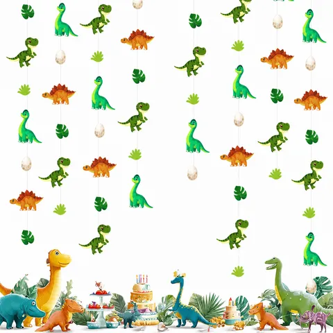 Cartoon Dinosaur Party Decoration Hanging Banner Paper Dinosaur Eggs Leaves Decor For Birthday Festival Celebration Atmosphere